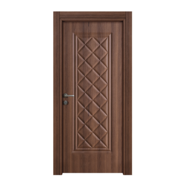 Antep Çerçeveli interior door featuring a deep walnut hue with a diamond crosshatch panel design.