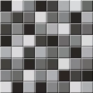 Geometric mosaic of grey scale ceramic tiles in checkered pattern