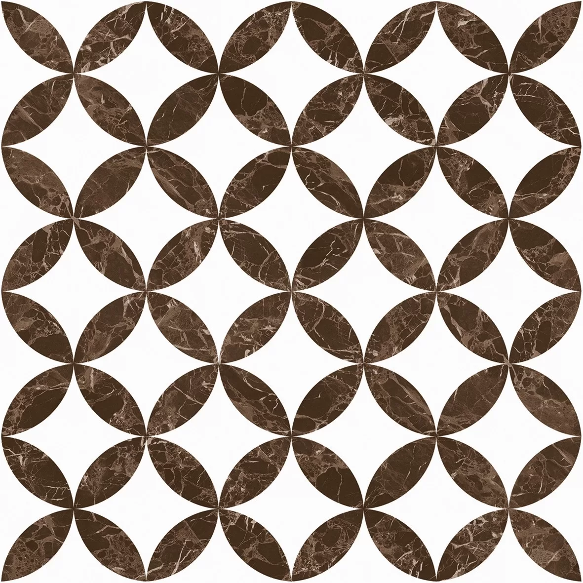 Intricate brown leaf pattern ceramic tiles arranged in a harmonious interlocking design