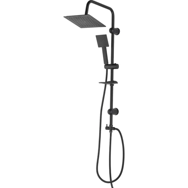 Elegant black rain shower set with a wide head for full coverage.