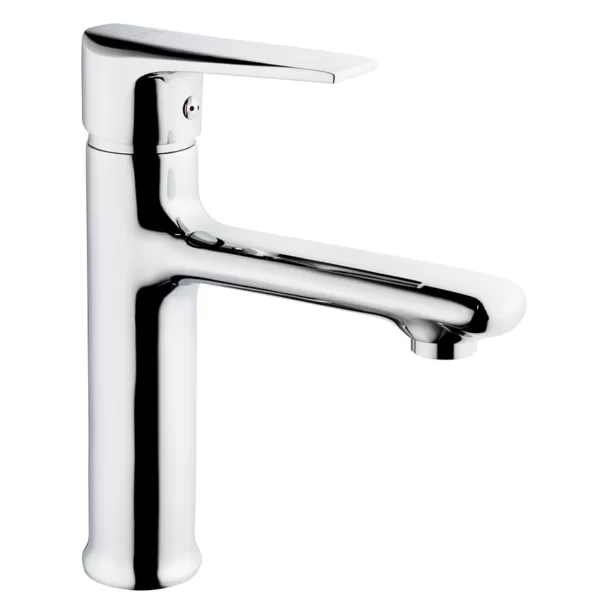 Sleek modern faucet with a polished chrome finish and innovative handle design.