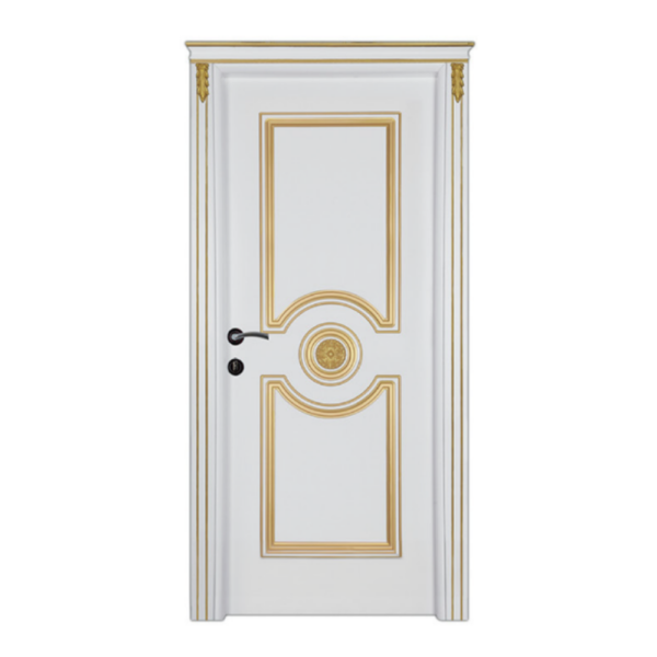 A sleek 'Saray Lake' white interior door with a vertical glass panel and a metallic handle.