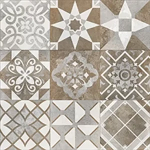 Assorted patterned gray decorative tiles