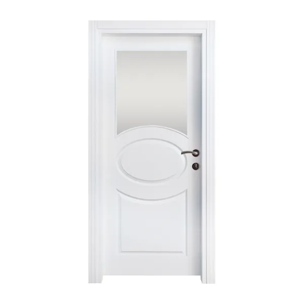 Elegant 'Hitit Glass' interior door featuring a classic white finish with a circular glass panel for a touch of sophistication.