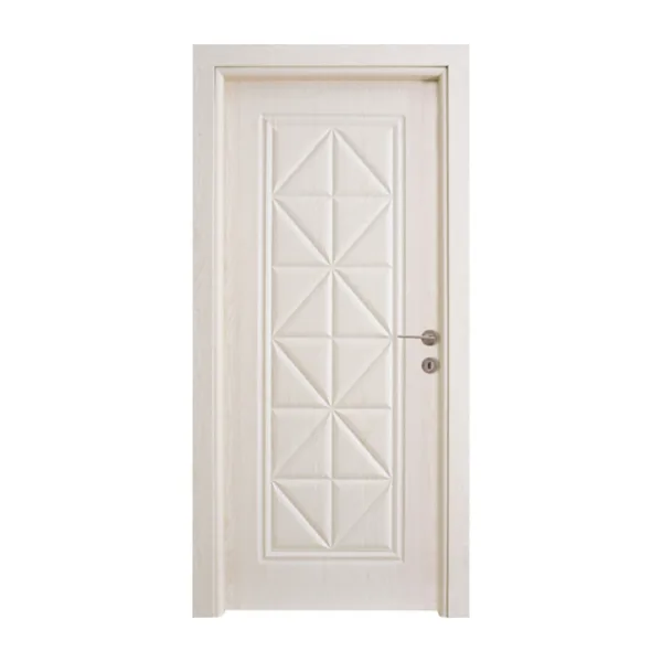 A wooden door with a modern baklava geometric design, showcasing a blend of traditional patterns and contemporary craftsmanship.