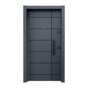 "Modern black interior door BRG-1602-B2 with a geometric glass design, set within a sleek black frame, enhancing home interiors with a touch of sophistication."