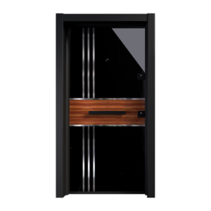 Cosmos Anthracite Exterior Door with Artistic Wooden Inlay