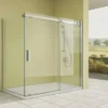 "Modern glass shower cabin with sleek stainless steel fittings and transparent, easy-clean panels, suitable for contemporary bathrooms."